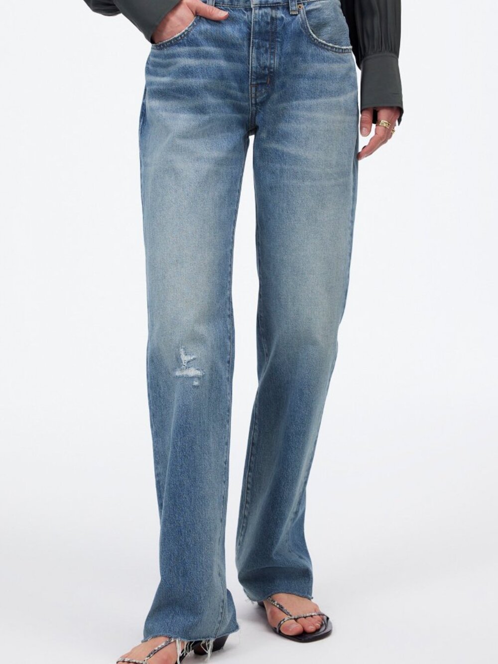 Madewell The Dean Easy Raw Hem Straight Leg Distress Knee Jean Y2K sz 23 NWT